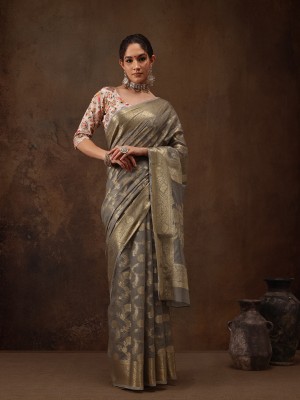 Divastri Woven Banarasi Cotton Blend Saree(Grey)