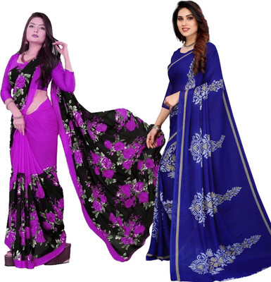 YASHIKA Printed Daily Wear Georgette Saree(Pack of 2, Dark Blue)