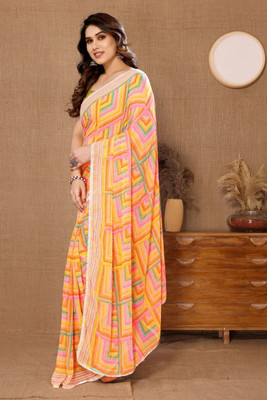 Westux Printed Bollywood Georgette Saree(Orange)