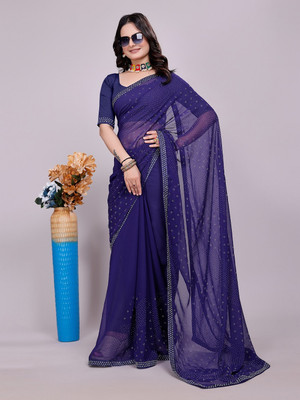 FAMOUS ZONE Embellished Bollywood Georgette Saree(Blue)