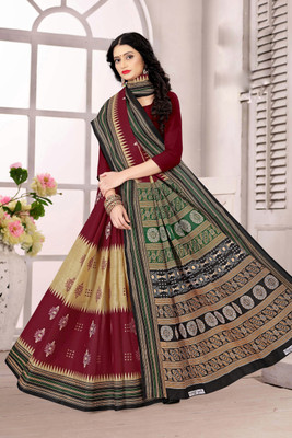 pasapalli Printed Sambalpuri Cotton Blend Saree(Cream)
