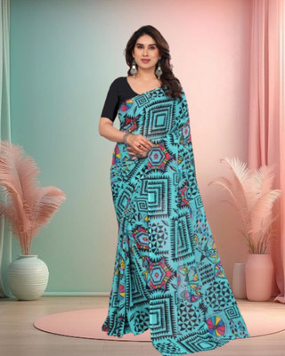 Jayu Embroidered Bollywood Georgette Saree(Light Blue)