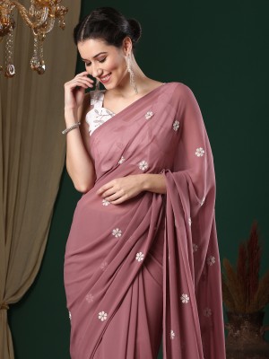 Sareemall Embroidered Bollywood Georgette Saree(Pink)