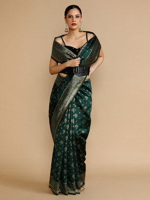 House of Pataudi Woven Daily Wear Silk Blend Saree(Green)