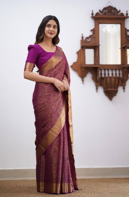 KRIYANSH Woven, Self Design, Temple Border, Embroidered Bollywood Cotton Silk, Jacquard Saree(Purple)