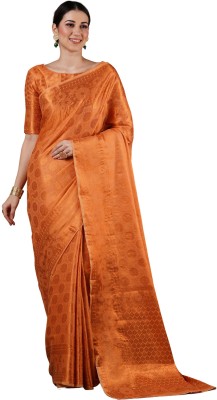 Akhilam Embroidered Kanjivaram Silk Blend Saree(Orange)