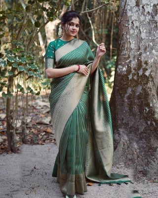 HANSIKA FASHION Woven Banarasi Raw Silk Saree(Green)