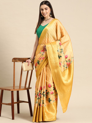 SILK ZONE Digital Print Banarasi Tissue Saree(Yellow)