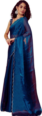 Infyshopy Fashions Self Design, Embroidered, Solid/Plain, Dyed Bollywood Georgette Saree(Dark Blue)
