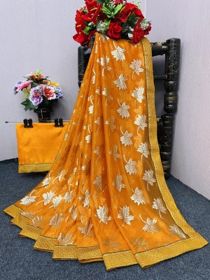 JAY AMBEY FABRICS Self Design Bollywood Lycra Blend Saree(Yellow)