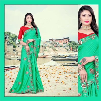 Aksh Fashion Embroidered Bollywood Silk Blend Saree(Dark Green)