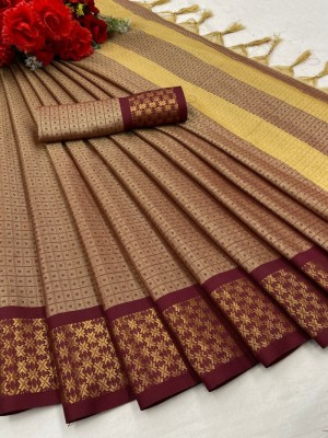 Hensi sarees shop Floral Print Pochampally Cotton Silk, Chiffon Saree(Beige)