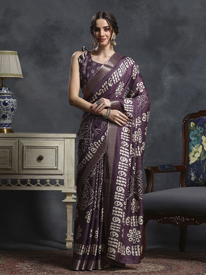 Anouk Rustic Printed Chinnalapattu Silk Blend Saree(Purple)