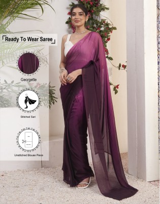 Satrani Dyed, Solid/Plain Bollywood Georgette Saree(Purple, Magenta)