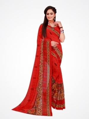 Saadhvi Printed Kanjivaram Cotton Blend Saree(Red)