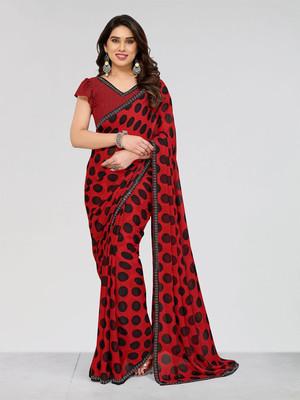 Moda Rapido Polka Print Bollywood Georgette Saree(Red)