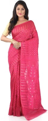 Ethnica Woven Jamdani Cotton Blend Saree(Pink)
