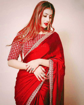MAAFAB Embroidered Daily Wear Net Saree(Red)