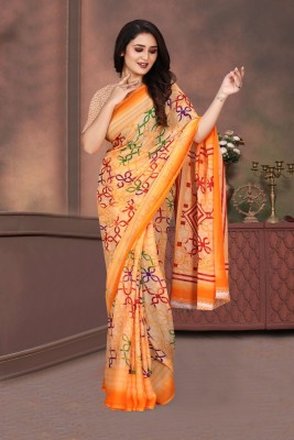 jihana fab Printed Banarasi Georgette, Chiffon Saree(Orange)