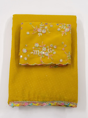 ShreeVastra Embroidered, Floral Print, Self Design, Woven Bollywood Georgette Saree(Yellow)