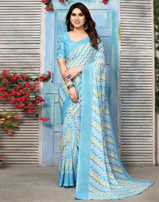 Samah Geometric Print, Printed Daily Wear Georgette Saree(Light Blue, Multicolor)