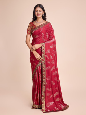 HARIOM FASHION Printed Kanjivaram Silk Blend Saree(Maroon)