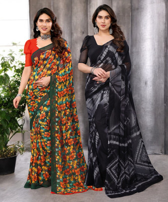 Moda Rapido Printed Bollywood Georgette Saree(Pack of 2, Multicolor)