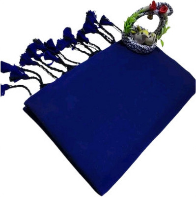 Apu handloom Solid/Plain Handloom Pure Cotton Saree(Blue)
