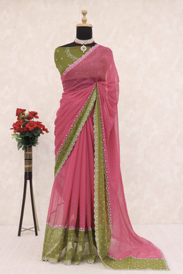 VarniRaaj Fashion Embellished Bollywood Organza Saree(Pink)