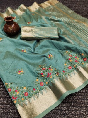 Divastri Self Design, Embroidered, Woven Assam Silk Cotton Silk, Jacquard Saree(Light Blue)