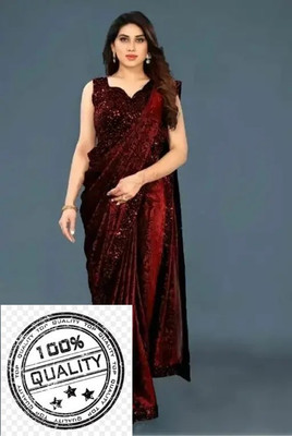 Online Bazaaar Embellished Bollywood Lycra Blend Saree(Maroon, Silver)