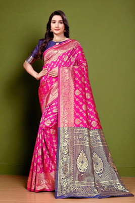 JAY KHODIYAR EMBROIDERY Woven, Self Design Bollywood Jacquard Saree(Pink)