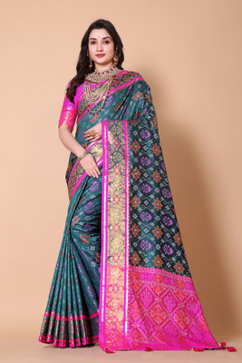 jayant creation Woven Patola Silk Blend, Jacquard Saree(Blue)