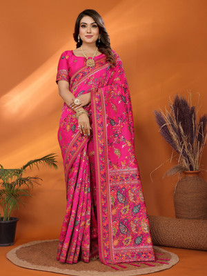 Elora Woven Banarasi Silk Blend Saree(Magenta)