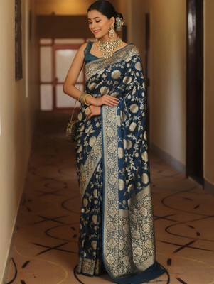 AVANTIKA FASHION Woven Kanjivaram Pure Silk, Art Silk Saree(Light Blue)
