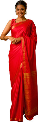 Sanjar creation Solid/Plain Mysore Silk Blend Saree(Red)