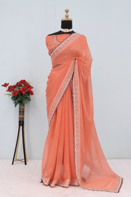 VarniRaaj Fashion Embellished Bollywood Organza Saree(Pink)