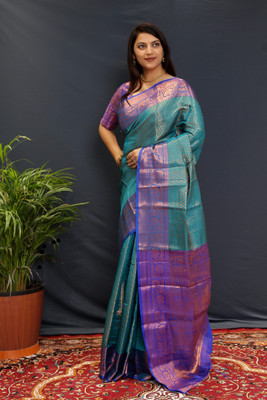 HouseOfCommon Self Design Banarasi Cotton Silk, Jacquard Saree(Green)