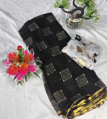 V And V Shop Printed Daily Wear Chiffon Saree(Black)