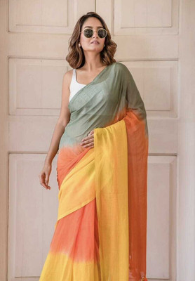 rudraCreation Digital Print Ikkat Cotton Linen Saree(Red)