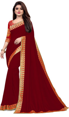 SAMRUDDHI TRENDZ Solid/Plain Bollywood Art Silk, Lace Saree(Maroon)