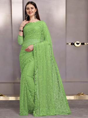 NORAFLEX Embroidered Bollywood Net Saree(Green)