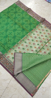SJA CREATION Tie-Dye Banarasi Raw Silk Saree(Light Green)