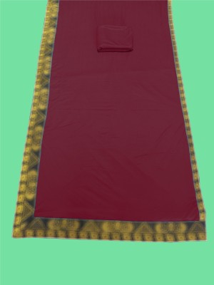 Chhavi Fashion Solid/Plain Banarasi Lycra Blend, Chiffon Saree(Maroon)