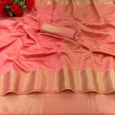 Soham Enterprise Temple Border Assam Silk Pure Silk, Cotton Silk Saree(Pink)