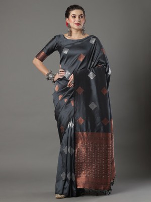 HouseOfCommon Woven Kanjivaram Cotton Silk, Art Silk Saree(Grey)