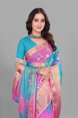 Aarunika BS Solid/Plain Bollywood Organza Saree(Yellow)