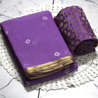 SainiVastra Hand Painted Bandhani Chiffon Saree(Purple)