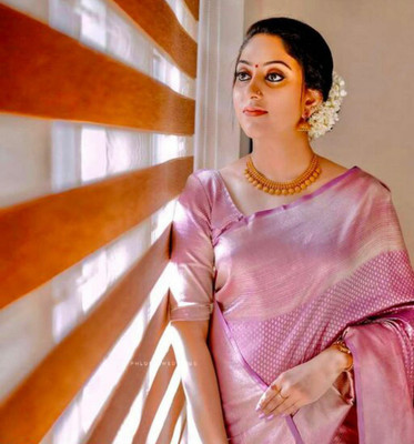 GlemTech Self Design Banarasi Pure Silk Saree(Purple)