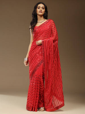 Divastri Embellished Bollywood Georgette Saree(Red)
